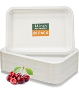 60 Pack Disposable Food Trays, 14Inch Eco-Friendly Bagasse Large Paper P... - £32.11 GBP