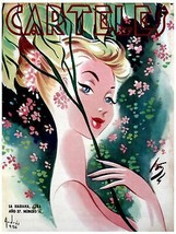 210.Green interior Design Poster&quot;Blonde pinup girl w/flower Umbrella&quot;spring art - £12.73 GBP+
