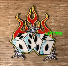 DICE &amp; FLAMES PATCH gambler tattoo art vintage biker rocker vest patches - $5.99