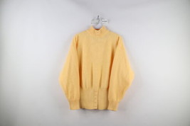 Vtg 90s Streetwear Womens Large Blank Ribbed Knit Mock Neck Henley Sweater Peach - £34.81 GBP