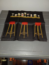 Vintage Tea Towel MCM Cocktail Glasses Bar Stools Black and Red Unused - $95.00