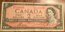 1954 BANK OF CANADA TWO DOLLARS 2$ BANK NOTE - $8.21
