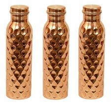 Hammered Pure Copper Water Bottle with Ayurvedic Health Benefits 3 PC Set 950 ml - £37.37 GBP
