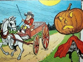 Halloween Postcard Fantasy Horse Carriage Buggy Coach Driver Spooks Vintage - £134.36 GBP