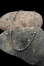 Navajo Handmade Sterling Silver Graduated Navajo Pearl Beaded Necklace 20&quot; - £118.14 GBP