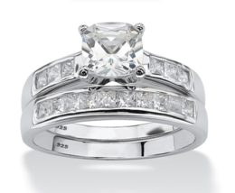 Cushion Cz Bridal Engagement 2 Ring Set Platinum Sterling Silver 5 6 7 8 9 10 - £159.49 GBP