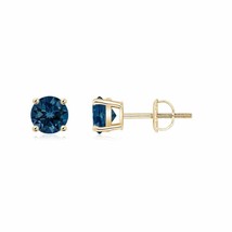 ANGARA Natural 1.2 Ct AAAA-Grade Round London Blue Topaz Studs in 14K Solid Gold - £242.56 GBP