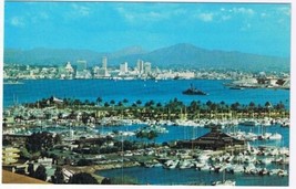 California Postcard San Diego Bay Palm Trees Pleasure Craft Shelter Island - £2.33 GBP