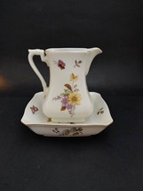 Vintage Hand Painted Lefton Small Pitcher &amp; Bowl Set Butterfly Floral XA8135 - £25.65 GBP