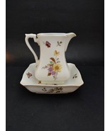 Vintage Hand Painted Lefton Small Pitcher &amp; Bowl Set Butterfly Floral XA... - £25.69 GBP