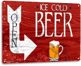 Ice Cold Beer Open Retro Store Logo Bar Pub Man Cave Wall Decor Metal Tin Sign - £9.40 GBP