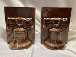 Vintage Liberty Bell Ceramic Book Ends Brown ~7 1/2&quot; Tall &amp; 5 3/4&quot; Wide - $9.00