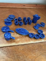Vintage Lot of Blue &amp; White Spattered Ceramic Miniature Kitchen Dollhous... - $18.49
