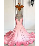 Luxury Diamonds Prom Dresses for Women Fashion Pink Rhinestones Formal Gown - £236.94 GBP