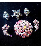 RARE! 50&#39;s Vtg AUSTRIAN CRYSTAL Aurora Borealis DEMI-PARURE Brooch AND E... - $176.56 CAD