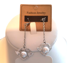 NEW Fashion Jewelry Women's 2" Dangle/Drop Earrings Imitation Pearl Silver Tone - £6.33 GBP