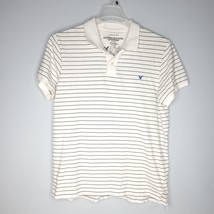 American Eagle Mens Polo Shirt Large White Golf Casual Work Short Sleeve Striped - £9.81 GBP