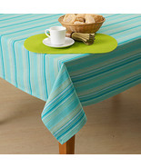 Turquoise  Blue Stripe  Tablecloth  60 x 84 Oblong - £49.56 GBP