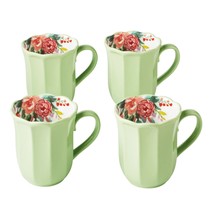 Pioneer Woman Painted Meadow 4 Ceramic Mugs Cups Green Floral Kitchen Dr... - $34.97
