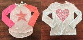 New Gap Kids Girls Green Pink Colorblock Graphic Sequin Heart Star T-shi... - $14.84+