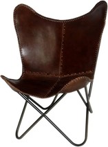 Leather Butterfly Chair - Genuine Leather, Handmade Iron Frame I Lounge Chair, - £124.65 GBP