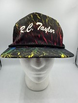 Vtg 90s Nylon Hat Black Neon Color Streaks Rope Trucker Cap RC Taylor - $14.49