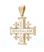 Jerusalem Cross Pendant 14K Yellow Gold Diamonds with White Enamel Uniqu... - £698.08 GBP