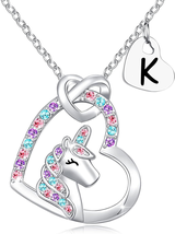 Silver Unicorn Letter Initial Necklaces for Girls Birthday Christmas Val... - £15.36 GBP