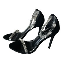 Fashion Nova Golden 188 Black Rhinestone Crystal Heel Sandals Size 7.5 - £27.69 GBP