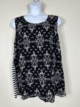 NWT Avenue Women Plus Size 22/24 (2X) Blk/Wht Floral Stripe Scoop Top Sleeveless - £15.57 GBP