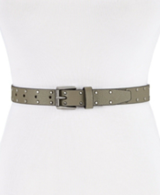 DKNY Womens Pebble Metallic Stud Skinny Olive Green Faux Leather Belt Medium 34&quot; - £18.31 GBP
