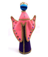 Vintage Pink Felt Christmas Angel Figure Large 14&quot; Sequin Gold Ribbon Cone - $34.00