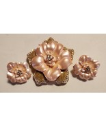 NOLAN MILLER Flower Brooch Pin/Pendant Clip Earrings Pink Celluloid Rhin... - $123.36 CAD