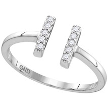 Sterling Silver Womens Round Diamond Bisected Parallel Bar Band Ring 1/1... - $1,651.84 MXN