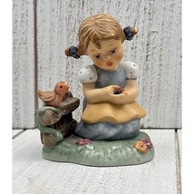 Berta Hummel Goebel 3&quot; Figurine Little Scholar Girl Bird on Fence 2000 B... - $19.79