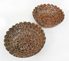 Awesome Vintage Pair Of Deep Walnut Shell Mid Century MCM Salad Serving Bowls - £63.22 GBP