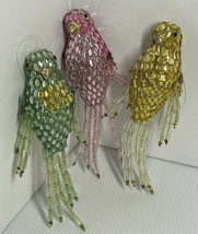 Vintage wired beaded Parrots birds ornaments   vibrant read Easter Spring Decor - £40.94 GBP