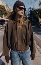 Suede effect bomber jacket  - $183.44 MXN