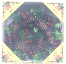 8 inch Christmas Wreath With Pine Cones &amp; Plastic Decorations 8” New Unb... - £9.89 GBP