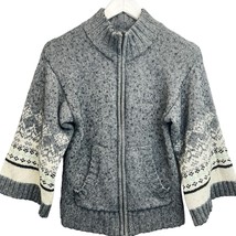 Old Navy Fair Isle Wool Sweater Gray Size M Full Zip Kimono Sleeve Cardigan - £24.86 GBP
