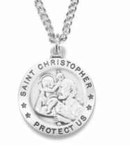 Sterling Silver Round St Christopher Patron Of Travelers Medal Necklace &amp; Chain - £70.39 GBP