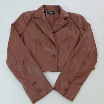 Lulus EBJ71203 Women&#39;s Brown Long Sleeve Leather Jacket Top Size Small C... - $364.34 MXN
