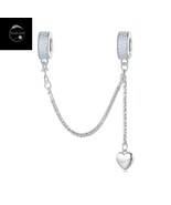 Genuine Sterling Silver 925 Heart Safety Chain For Bracelets With Blue Opal - £20.96 GBP