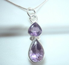 Very Small Faceted Amethyst Double Gem 925 Sterling Silver Necklace - £13.65 GBP