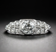 Art Deco Engagement Ring 2.60Ct Simulated Diamond Solid 14k White Gold i... - $256.23