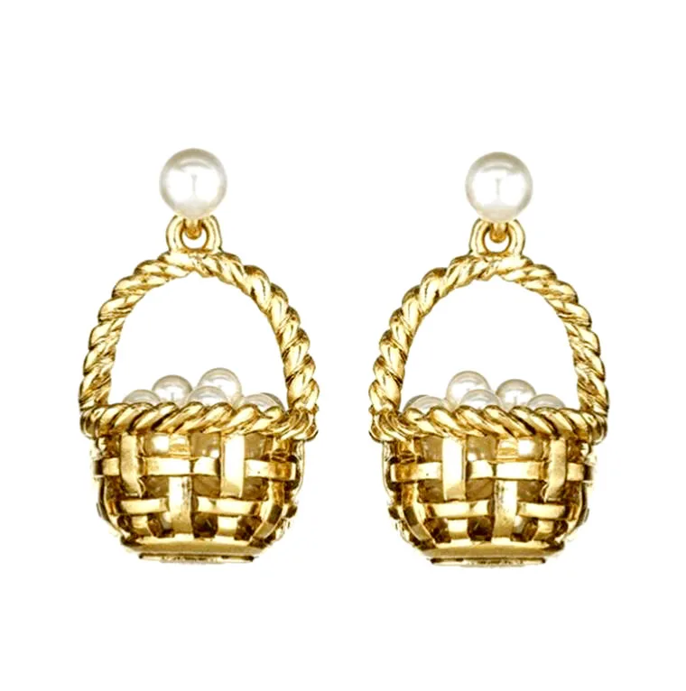 New Design Premium Basket Shape Pearl Flower Earrings Women&#39;s Jewelry - $56.81