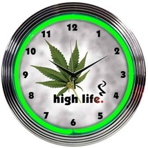 High Life Leaf Pot 15&quot; Wall Décor Neon Clock 8HIGHL - £64.78 GBP