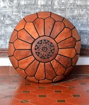 Gift for Dad , Handmade leather Cover Pouf,Moroccan Ottoman,Footrest,Floor Cushi - £111.93 GBP