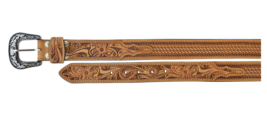 Kids Western 1-1/4&quot; Beaded Floral Tooled Full-Grain Leather Belt Feather 26RS64C - £46.19 GBP