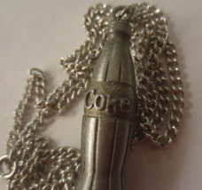 PEWTER COCA COLA COKE BOTTLE PENDANT ORNAMENT CRAFT PIECE ON 20 IN METAL... - $10.64